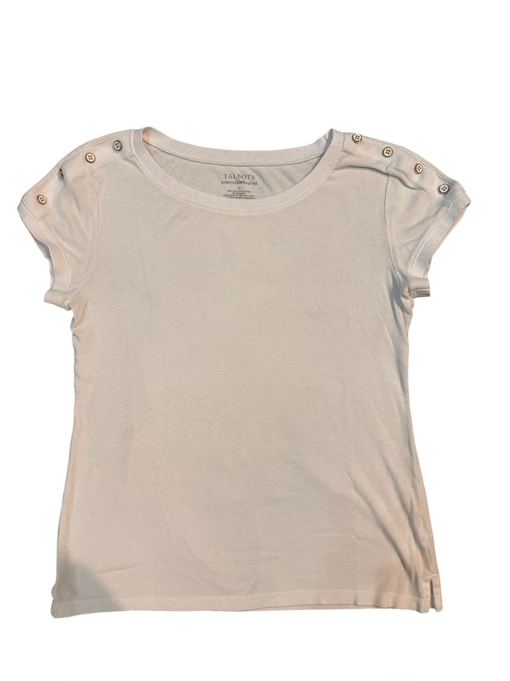 Talbots Beige Short Sleeve Button Shoulder Tee